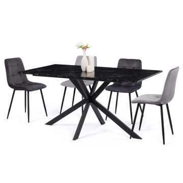 Table à manger Glam effet marbre noir 160cm