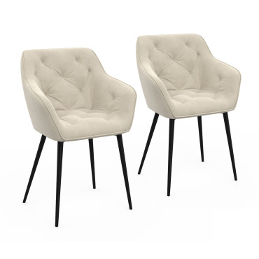 Chaises Julia en velours crème et pieds métal - lot de 2