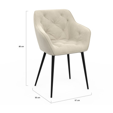 Chaises Julia en velours crème et pieds métal - lot de 2