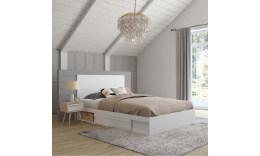 Lit Orem 140x190cm blanc tiroir coulissant