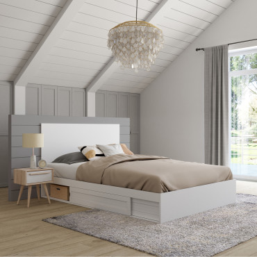 Lit Orem 140x190cm blanc tiroir coulissant