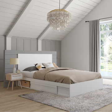 Lit Orem 140x190cm blanc tiroir coulissant