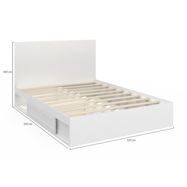 Lit Orem 140x190cm blanc tiroir coulissant