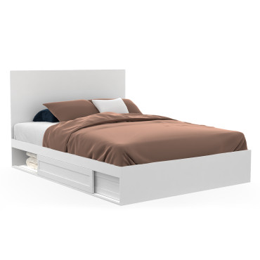 Lit Orem 140x190cm blanc tiroir coulissant