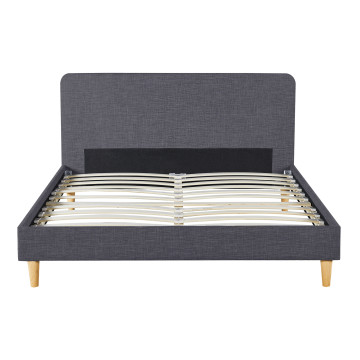 Lit Evy 160x200cm tissu gris pieds bois