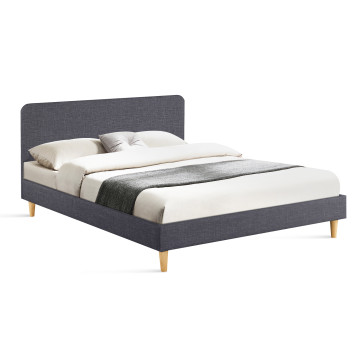 Lit Evy 160x200cm tissu gris pieds bois