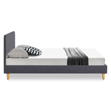 Lit Evy 160x200cm tissu gris pieds bois