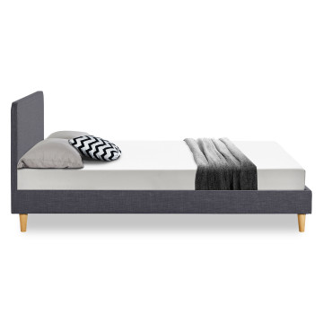 Lit Evy 160x200cm tissu gris pieds bois