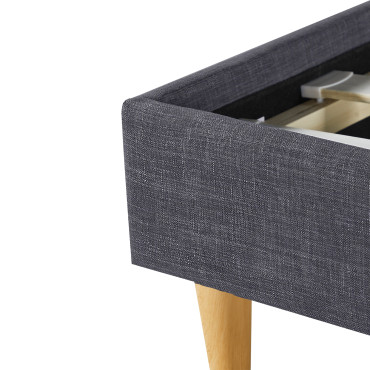 Lit Evy 160x200cm tissu gris pieds bois