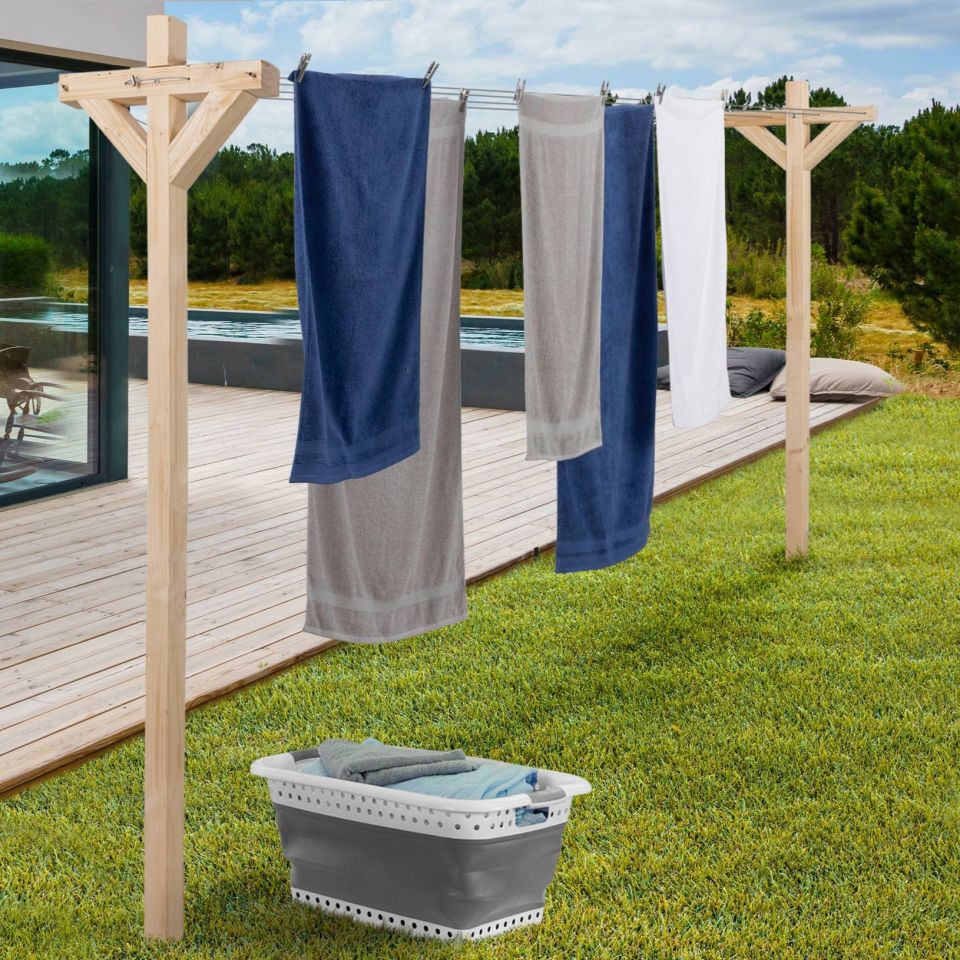 Etendoir à linge extérieur en bois - 12m d'étendage