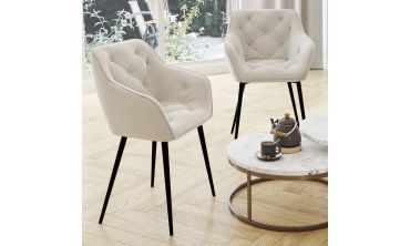 Chaises Julia en velours crème et pieds métal - lot de 2