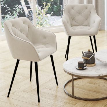 Chaises Julia en velours crème et pieds métal - lot de 2