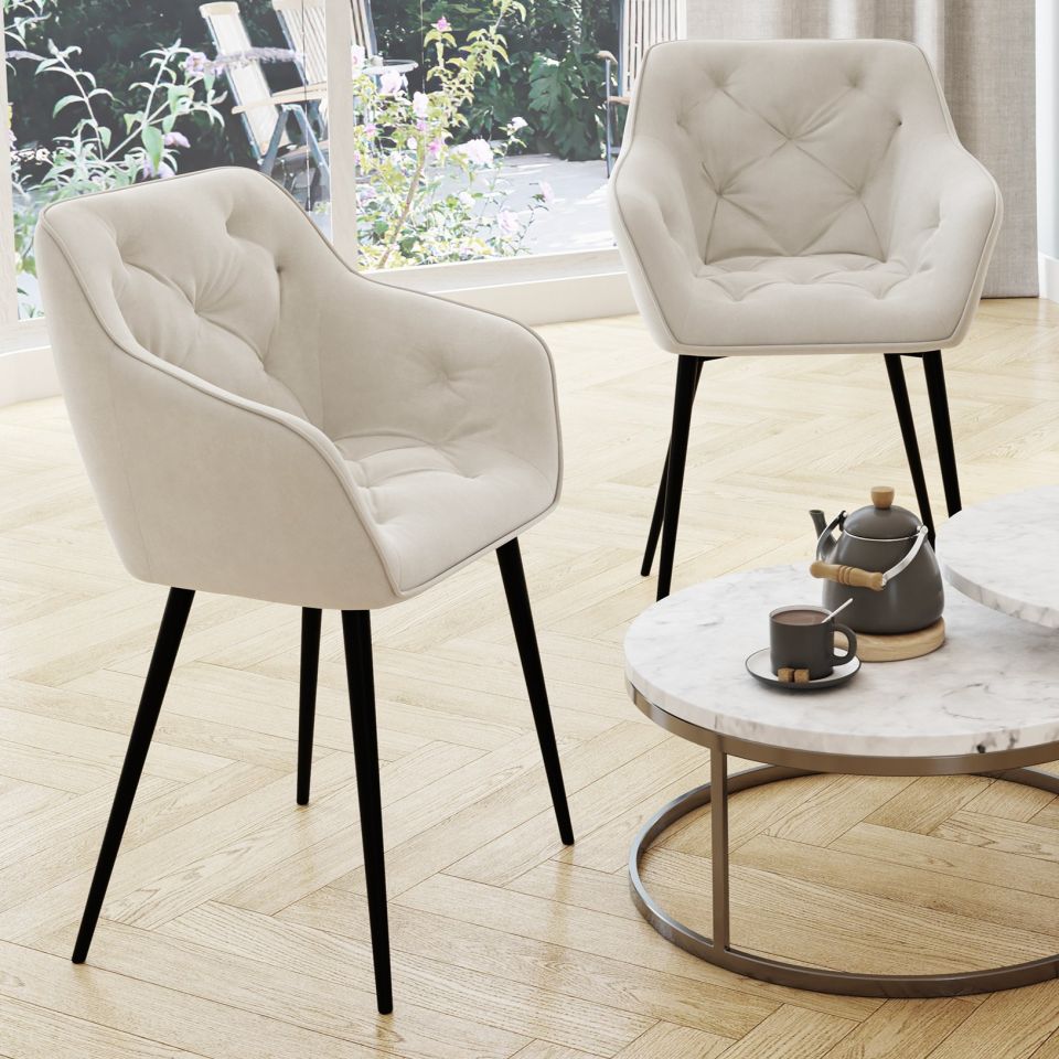 Chaises Julia en velours crème et pieds métal - lot de 2