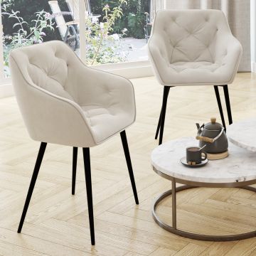 Chaises Julia en velours crème et pieds métal - lot de 2