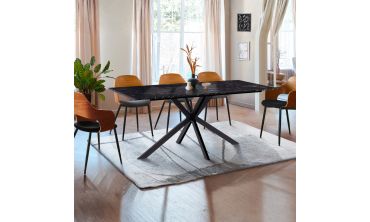 Table à manger Glam effet marbre noir 160cm