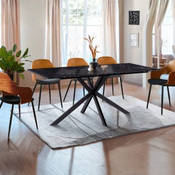 Table à manger Glam effet marbre noir 160cm