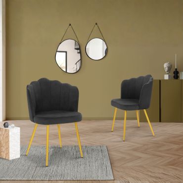 Chaises Arielle en velours gris et pieds dorés - lot de 2