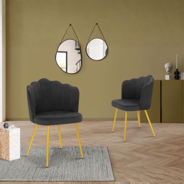 Chaises Arielle en velours gris et pieds dorés - lot de 2