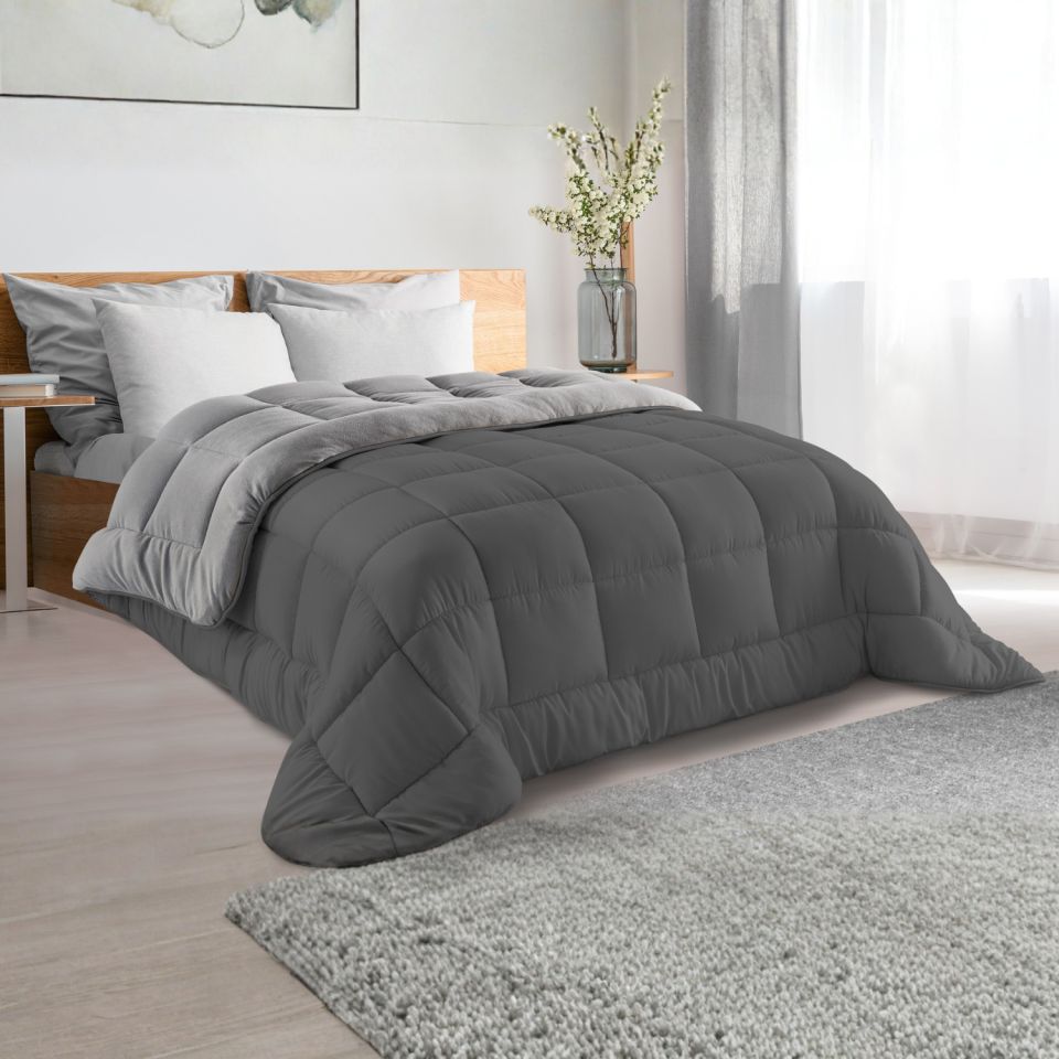 Couette extra chaude réversible gris clair et foncé 200x200cm - polyester 400 g/m2