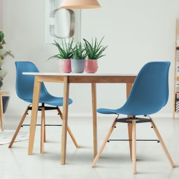 Chaises Arkken assise bleu canard et pieds bois - lot de 2