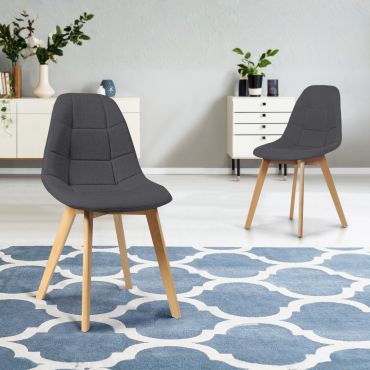 Chaises Gabriella assise en tissu gris anthracite et pieds bois - lot de 2