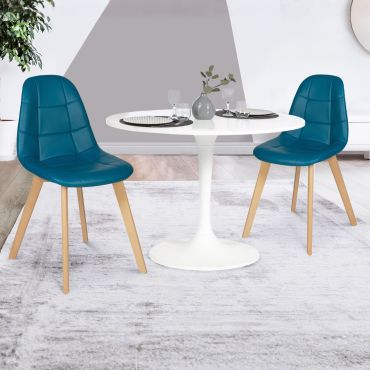 Chaises Rafaela en similicuir bleu canard et pieds bois - Lot de 2