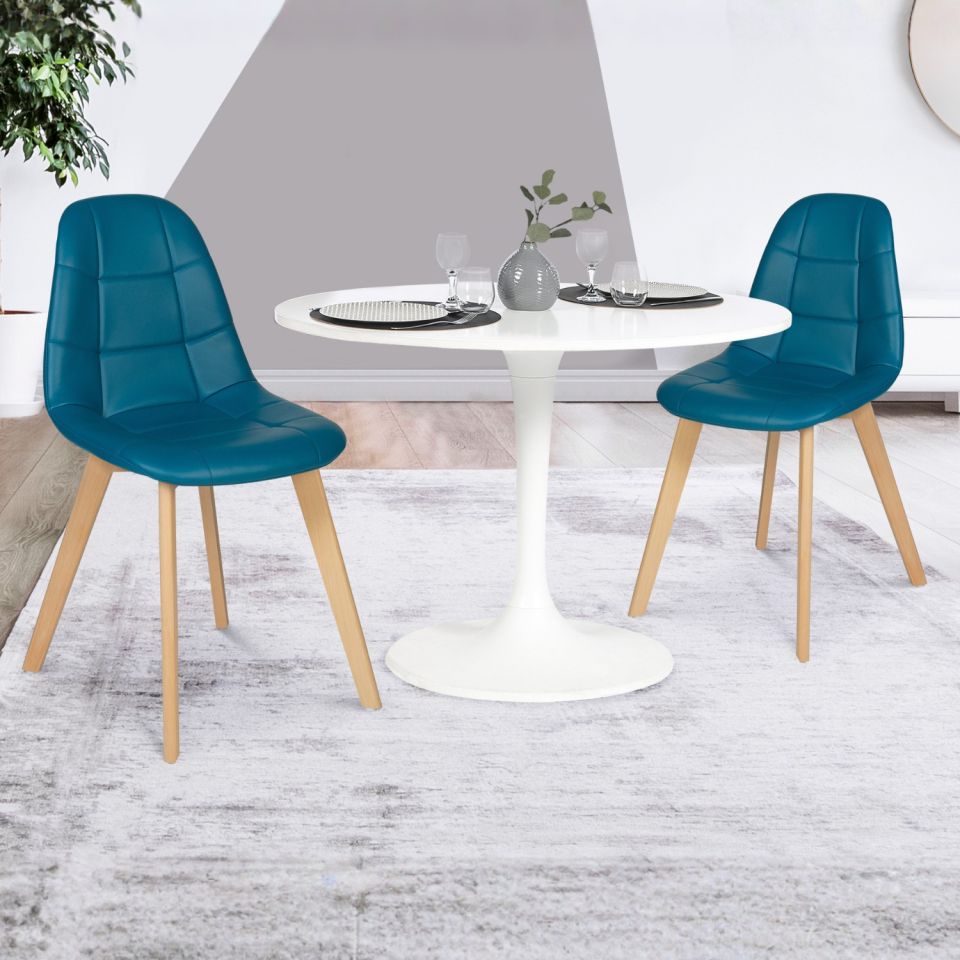 Chaises Rafaela en similicuir bleu canard et pieds bois - Lot de 2