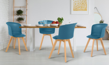 Chaises scandinaves Lara avec coussin rembourré bleu canard - Lot de 4