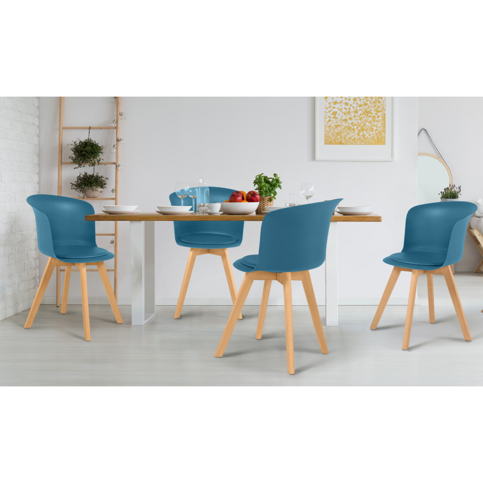 Chaises scandinaves Lara avec coussin rembourré bleu canard - Lot de 4