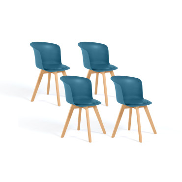 Chaises scandinaves Lara avec coussin rembourré bleu canard - Lot de 4