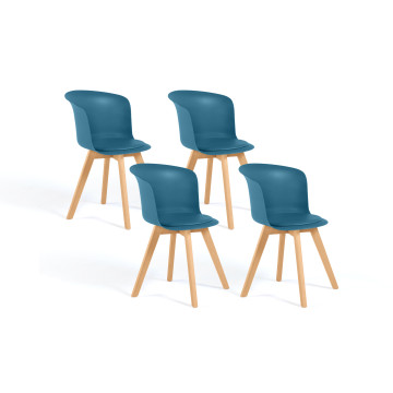 Chaises scandinaves Lara avec coussin rembourré bleu canard - Lot de 4