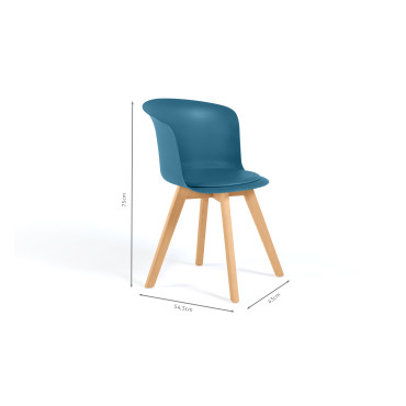 Chaises scandinaves Lara avec coussin rembourré bleu canard - Lot de 4
