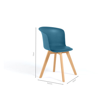 Chaises scandinaves Lara avec coussin rembourré bleu canard - Lot de 4