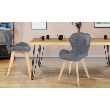Chaises Gatsby en tissu gris et pieds bois - lot de 2