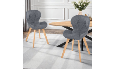 Chaises Gatsby en tissu gris et pieds bois - lot de 2