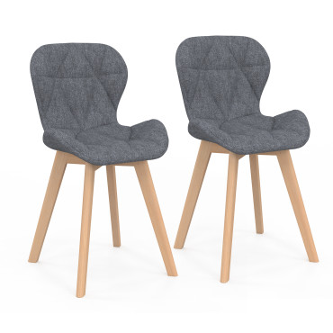 Chaises Gatsby en tissu gris et pieds bois - lot de 2