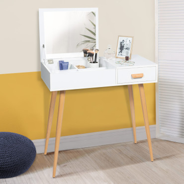 Coiffeuse-bureau 2 en 1 Serena avec miroir rabattable