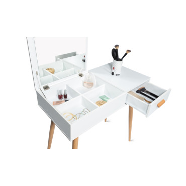 Coiffeuse-bureau 2 en 1 Serena avec miroir rabattable