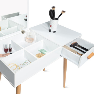 Coiffeuse-bureau 2 en 1 Serena avec miroir rabattable