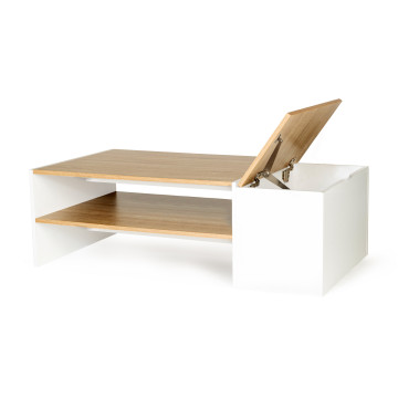 Table basse Zoé avec coffre latéral bois et blanc