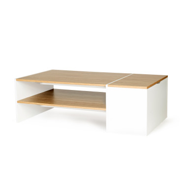 Table basse Zoé avec coffre latéral bois et blanc