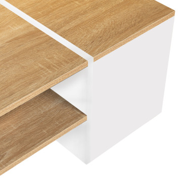 Table basse Zoé avec coffre latéral bois et blanc