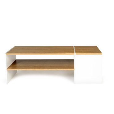 Table basse Zoé avec coffre latéral bois et blanc