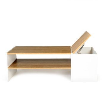 Table basse Zoé avec coffre latéral bois et blanc