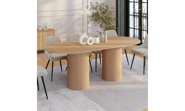 Table à manger extensible Albane 2 pieds pylône effet hêtre 160-200cm