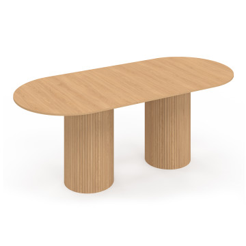 Table à manger extensible Albane 2 pieds pylône effet hêtre 160-200cm