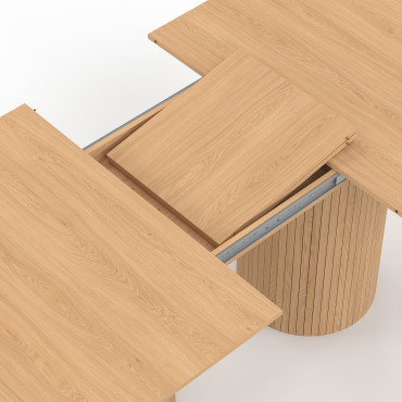 Table à manger extensible Albane 2 pieds pylône effet hêtre 160-200cm