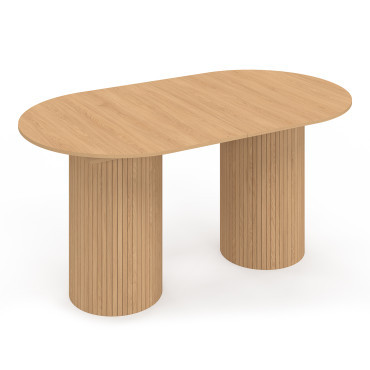 Table à manger extensible Albane 2 pieds pylône effet hêtre 160-200cm