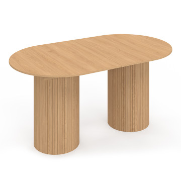 Table à manger extensible Albane 2 pieds pylône effet hêtre 160-200cm