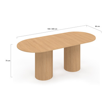 Table à manger extensible Albane 2 pieds pylône effet hêtre 160-200cm